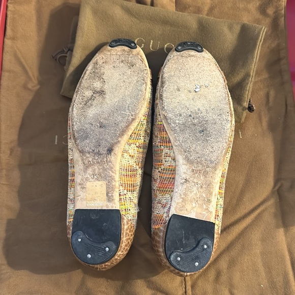 Gucci Multicolor GG Raffia and Leather Cap Toe Horsebit Ballet Flats Size 36.5
